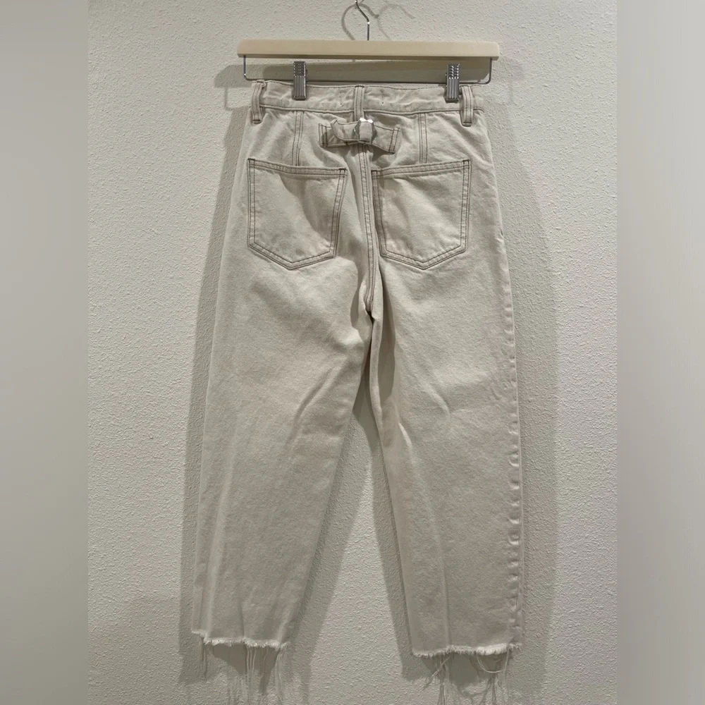 Free People Barrel Leg Button-Down Beige Pants Size 24